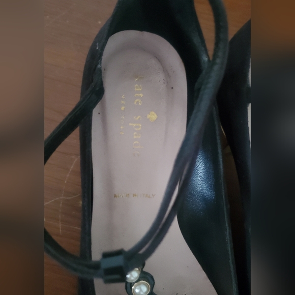 Kate Spade Black Suede T Strap Block Heels with Pearl Details - Picture 9 of 9